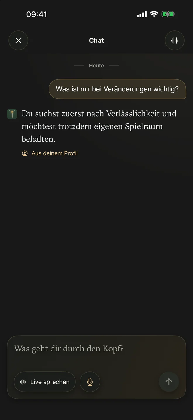 Chat in instin mit einer Antwort, die auf das eigene Profil verweist