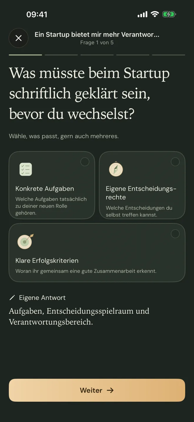 Erste Rückfrage: Was müsste beim Startup schriftlich geklärt sein, bevor du wechselst? Mit Antworten zum Antippen