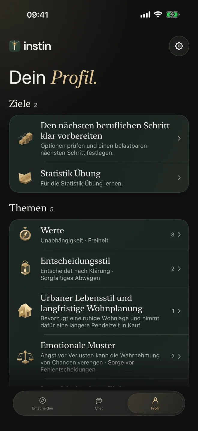 Profil in instin mit Zielen, Themen und Erkenntnissen